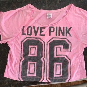 Pink Victoria Secret crop t-shirt.